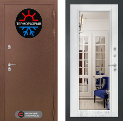 Входная дверь Лабиринт Термо Магнит Зеркало Фацет с багетом Белый софт с терморазрывом